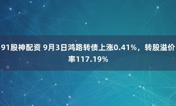91股神配资 9月3日鸿路转债上涨0.41%，转股溢价率117.19%
