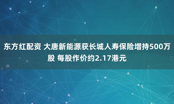 东方红配资 大唐新能源获长城人寿保险增持500万股 每股作价约2.17港元